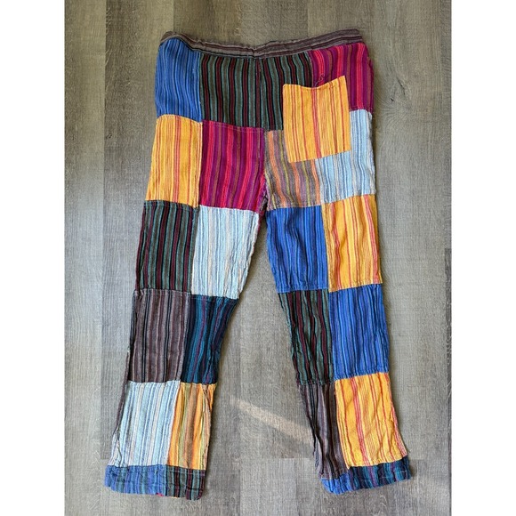 Kathmandu Imports Patchwork Pants Sz L Cotton Hippie Boho Festival Made in Nepal - Picture 2 of 7